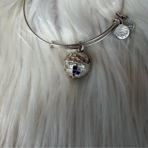 Alex and Ani Shiny Silver Globe Charm Bangle Bracelet - Picture 2 of 3